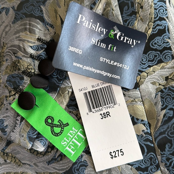 Men’s  Sports Coat, Paisley and Gray.  Size 38 Reg - slim fit NWT - Picture 8 of 13